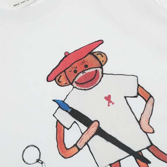 Ami X Nov Limited Love Monkey Pattern White Short Sleeve - Picture 4 of 9